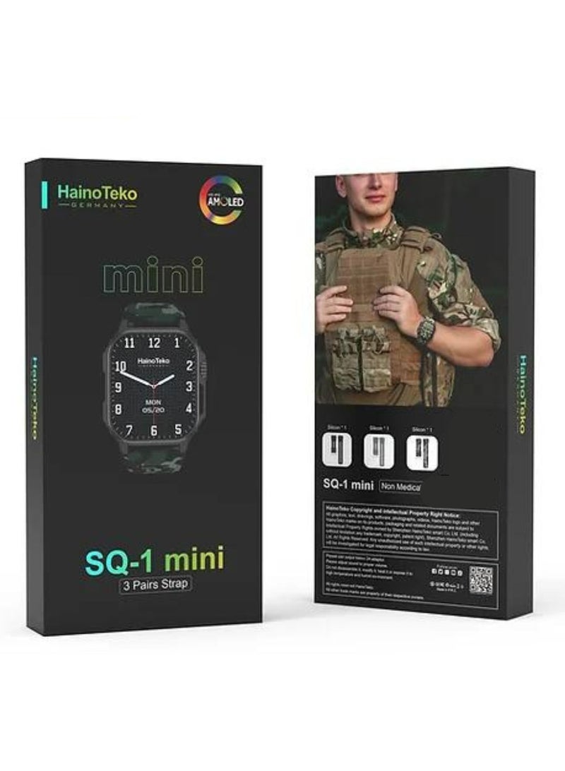 SQ-1 Mini Smart Watch With Full Screen AMOLED Display 3 Pair Straps and Wireless Charger For Mens and Boys_Black