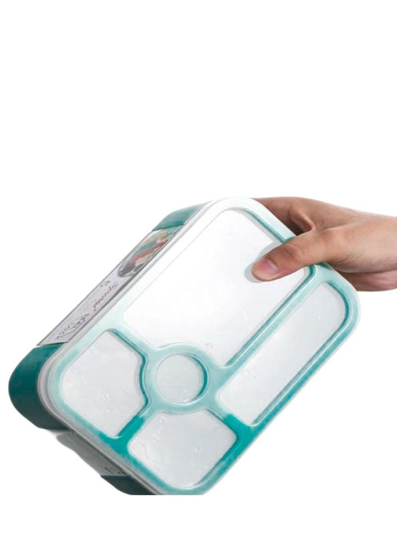 BrainGiggles Bento Lunch Box -Leakproof, BPA-Free, Airtight Tiffin with Spoon & Fork- 5 Compartments, 1100ml, Microwave Safe Bento Box For Kids & Adults - Ideal for School & Office (Teal)