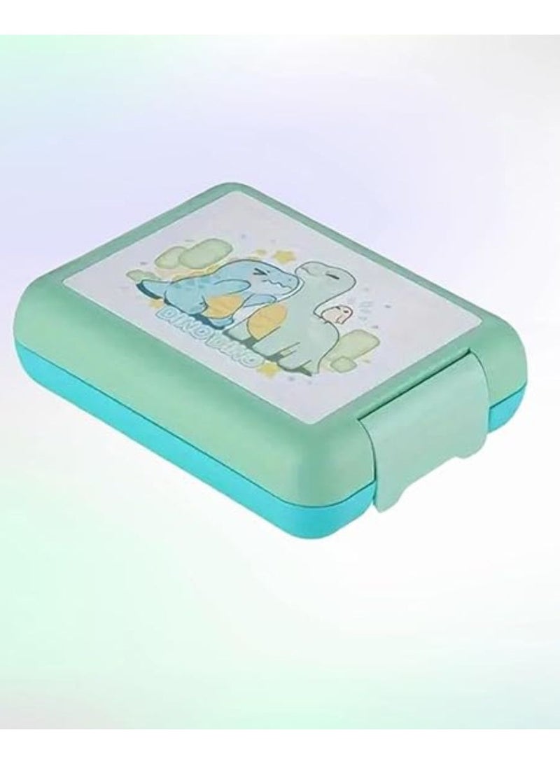 BrainGiggles Dinosaur Bento Lunch Box -Leakproof, BPA-Free, Airtight Tiffin with Spoon & Fork- 4 Compartments Bento Box For Kids with Handle (Green)