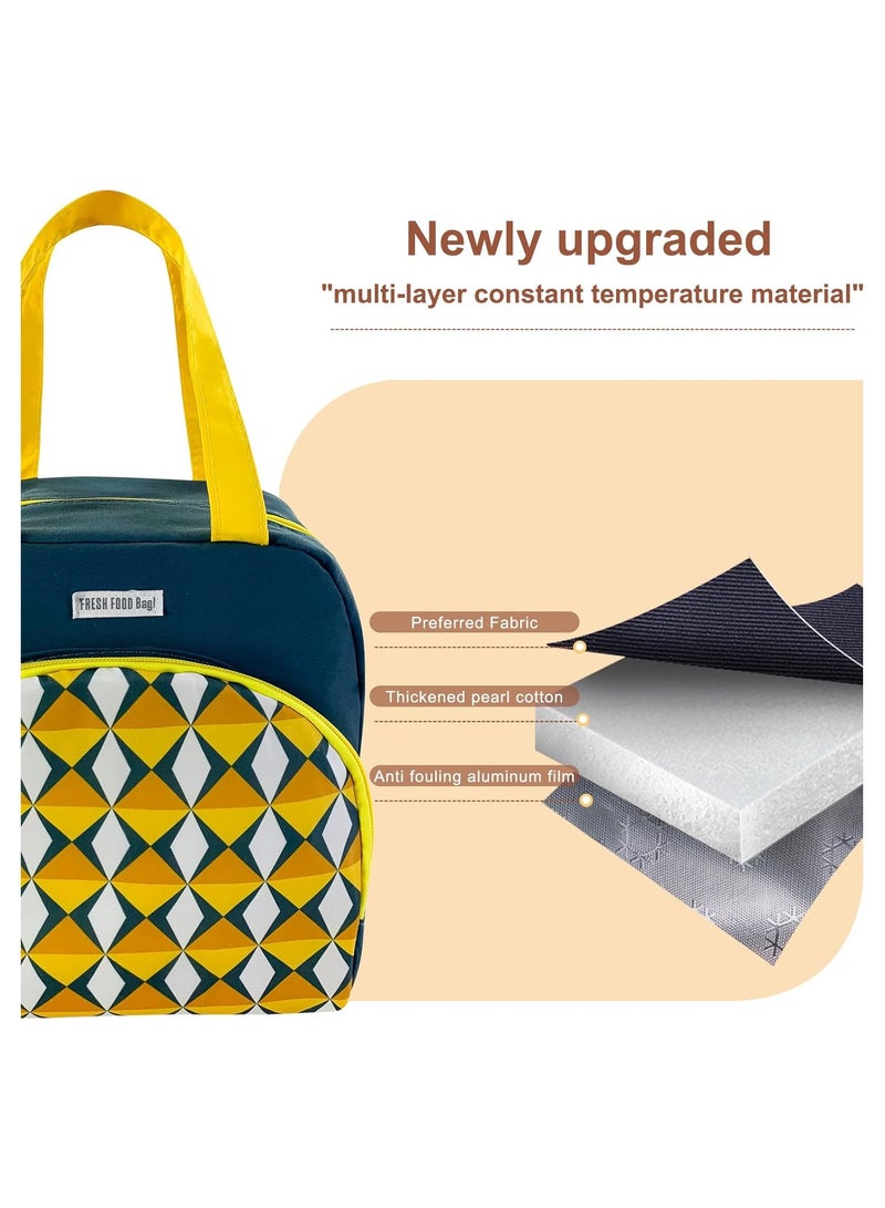 Reusable Lunch Bags, Stylish Lunch Tote - Geometric Design, Insulated Handbag for Women/Men - Reusable, Leakproof, Waterproof Lunch Box for Work/Office/Picnic/Travel (Dark Green)