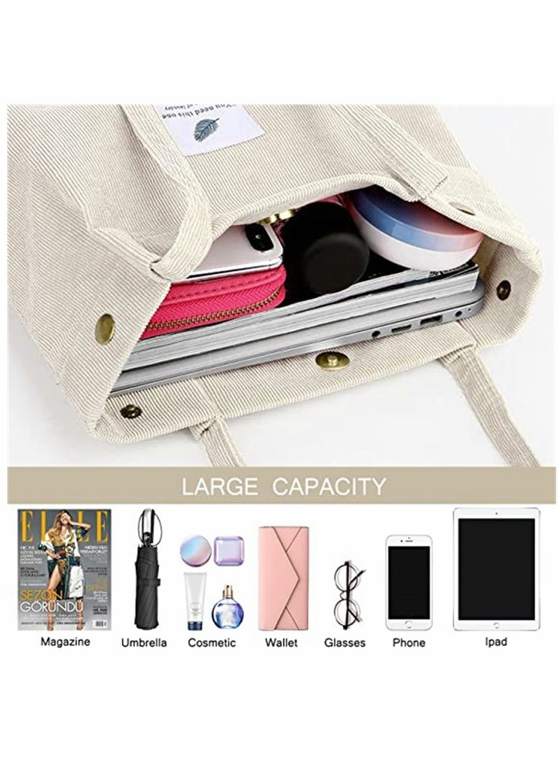 Bags, Corduroy Tote Bag, for Women Girl Canvas Shoulder Cord Purse, Women's Storage Shoulder Bag, for Work Beach Lunch Travel School Shopping