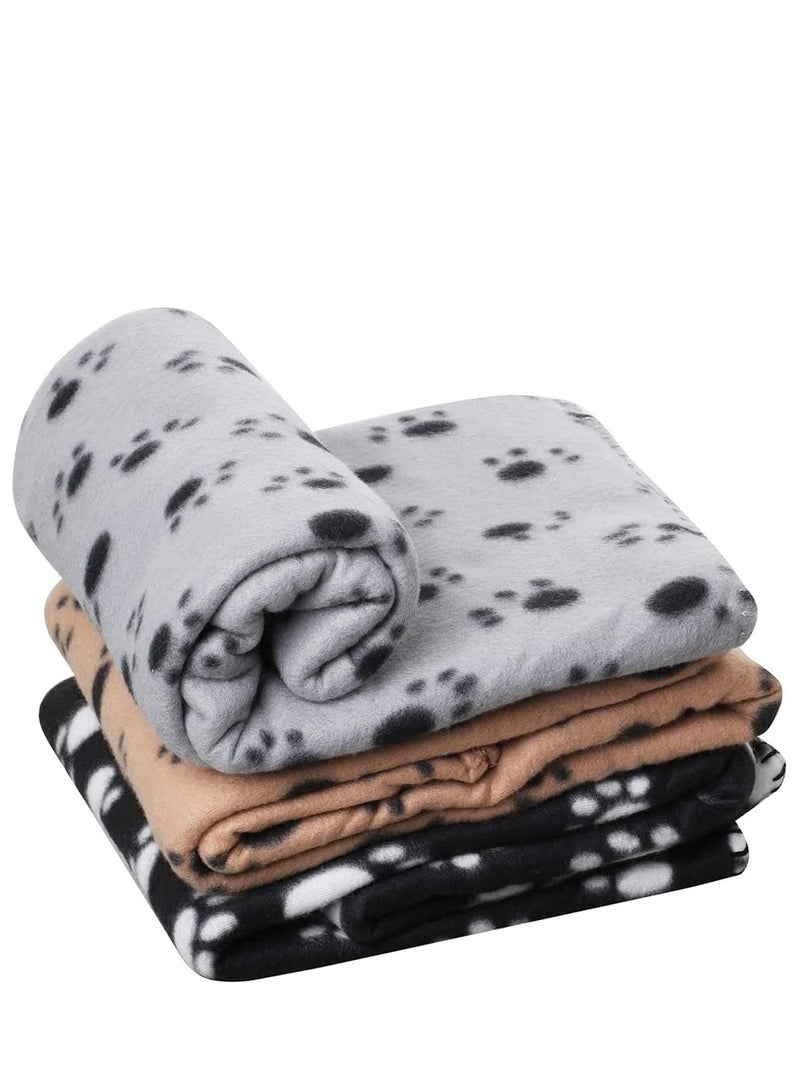 Pet Blankets Soft Dog Cat Fleece Blankets Extra Large Plush Throws Dog Cat New Pet Touch Soft Fleece Large Pet Blankets Kittens Paws Pack of 3 Khaki Grey and Black 100cm x 70cm