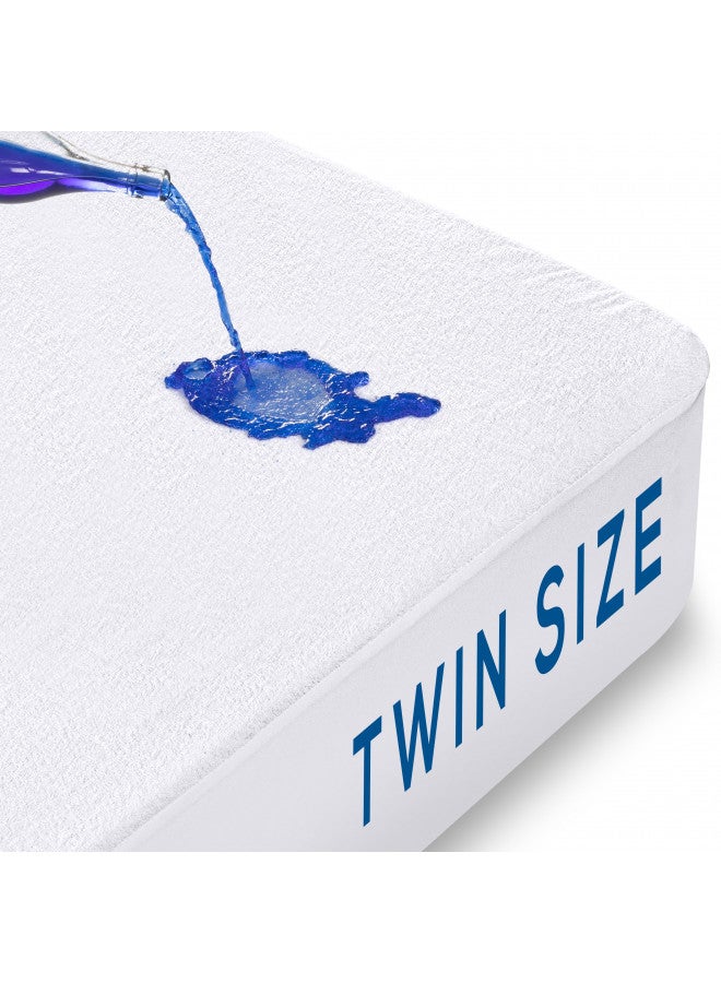 Utopia Bedding Premium Waterproof Terry Mattress Protector Twin 200 GSM, Mattress Cover, Breathable, Fitted Style with Stretchable Pockets (White)