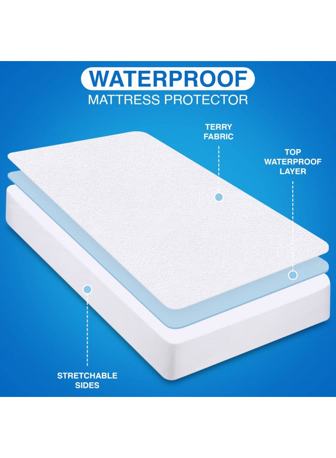 Utopia Bedding Premium Waterproof Terry Mattress Protector Twin 200 GSM, Mattress Cover, Breathable, Fitted Style with Stretchable Pockets (White)