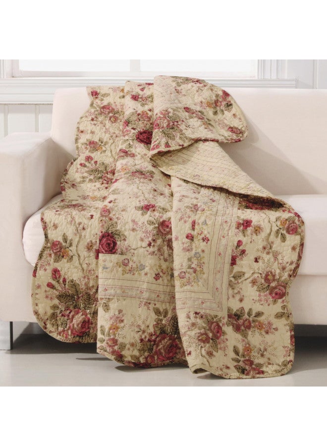 Greenland Home Antique Rose Throw Blanket, Full, Ecru