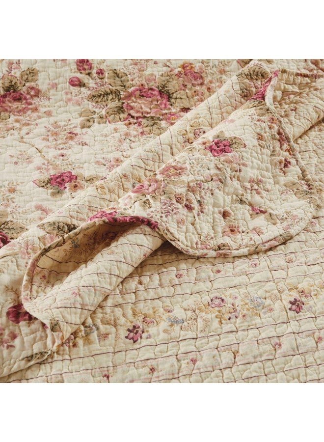 Greenland Home Antique Rose Throw Blanket, Full, Ecru