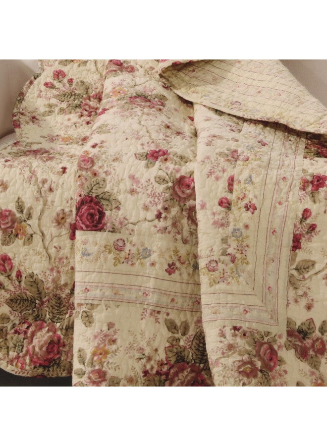 Greenland Home Antique Rose Throw Blanket, Full, Ecru