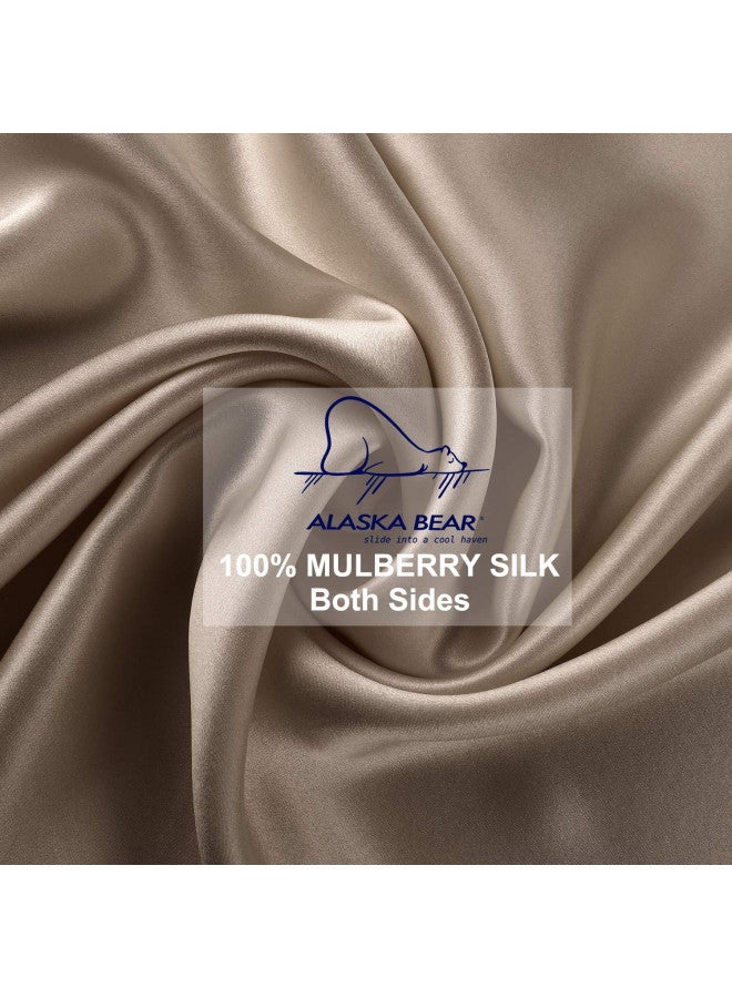 ALASKA BEAR Natural Silk Pillowcase, Hypoallergenic, 19 Momme, 600 Thread Count 100 Percent Mulberry Silk, Queen (1 Pack, Taupe Tan)