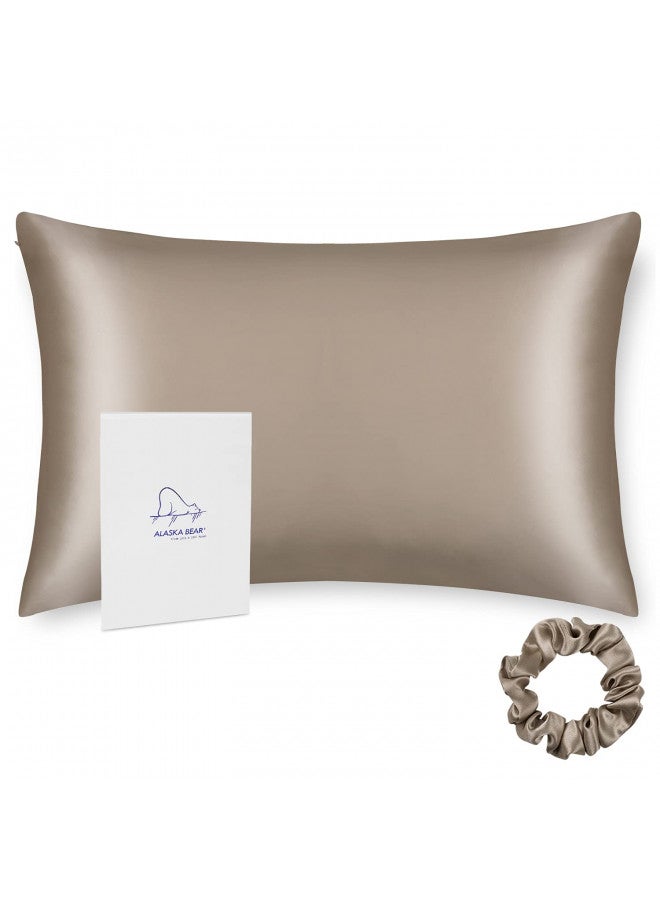 ALASKA BEAR Natural Silk Pillowcase, Hypoallergenic, 19 Momme, 600 Thread Count 100 Percent Mulberry Silk, Queen (1 Pack, Taupe Tan)
