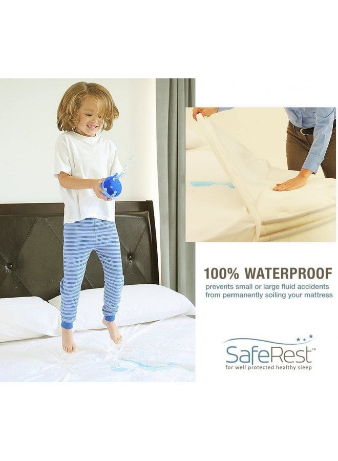 SafeRest Pillow Protector - Pack of 1 - Standard Size Waterproof Pillow Cover - Zippered Pillow Encasement for College Dorm Room, New Home, First Apartment - Cotton Terry, Waterproof, Breathable