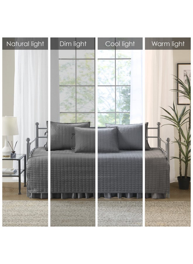 Comfort Spaces Daybed Cover- Luxe Double Sided -Quilting, All Season Cozy Bedding with Bedskirt, Matching Shams, 75'x39' Charcoal Grey 5 Piece