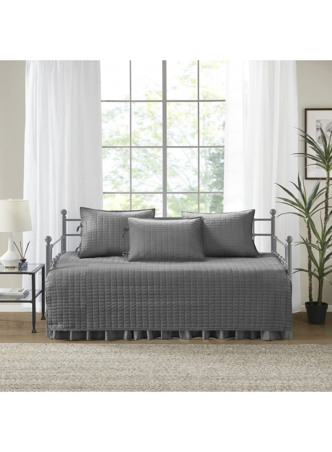 Comfort Spaces Daybed Cover- Luxe Double Sided -Quilting, All Season Cozy Bedding with Bedskirt, Matching Shams, 75'x39' Charcoal Grey 5 Piece