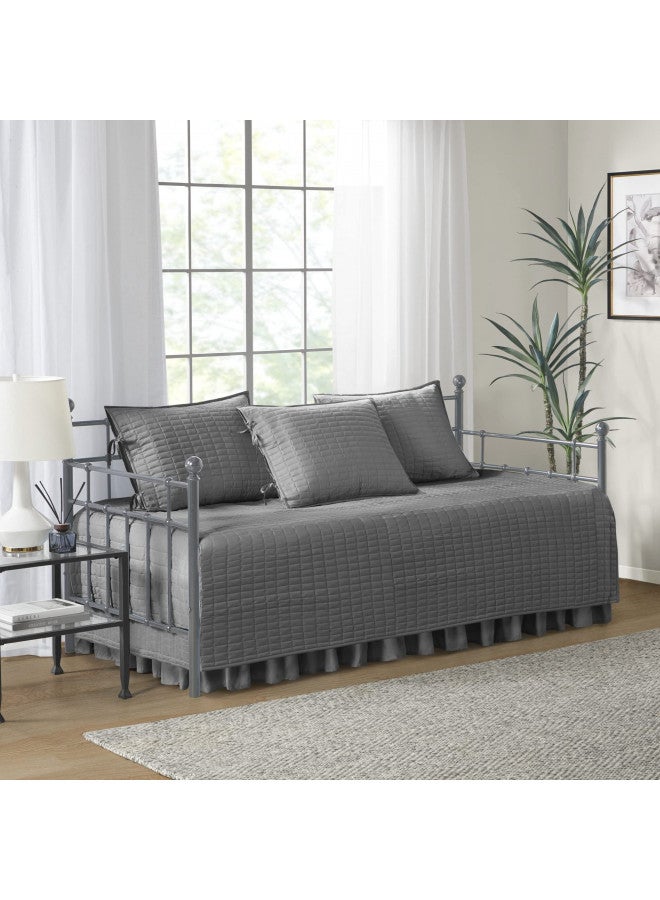 Comfort Spaces Daybed Cover- Luxe Double Sided -Quilting, All Season Cozy Bedding with Bedskirt, Matching Shams, 75'x39' Charcoal Grey 5 Piece