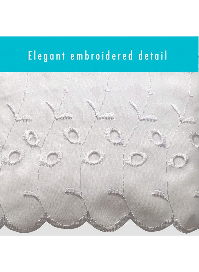 FRESH IDEAS Ideas Ruffled Eyelet Bed Skirt Dust Ruffle with Gathered Styling and Embroidered Details, 14