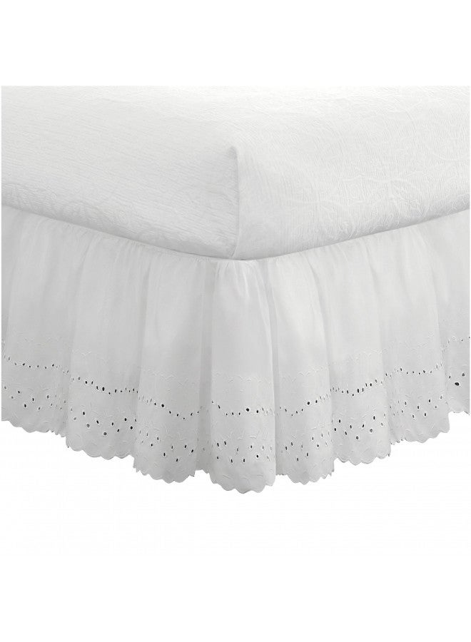 FRESH IDEAS Ideas Ruffled Eyelet Bed Skirt Dust Ruffle with Gathered Styling and Embroidered Details, 14