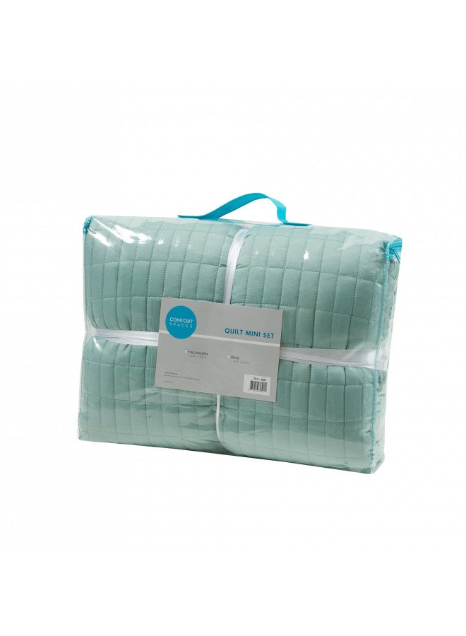 Comfort Spaces Kienna Quilt Set-Luxury Double Sided Stitching Design Summer Blanket, Lightweight, Soft, All Season Bedding Layer, Matching Sham, Seafoam, Coverlet Full/Queen(90