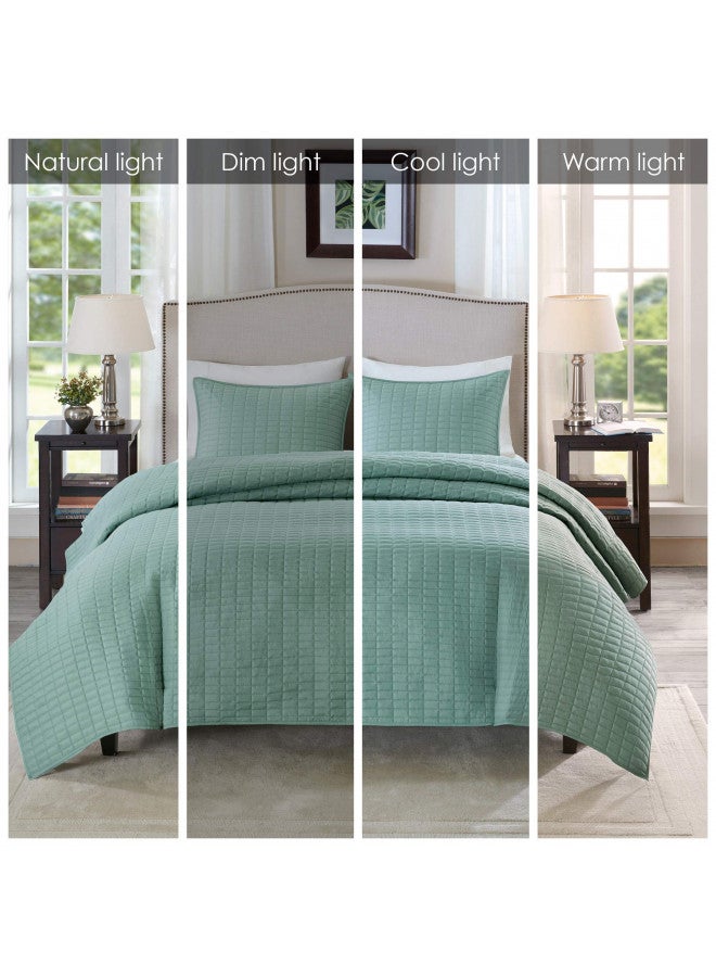 Comfort Spaces Kienna Quilt Set-Luxury Double Sided Stitching Design Summer Blanket, Lightweight, Soft, All Season Bedding Layer, Matching Sham, Seafoam, Coverlet Full/Queen(90