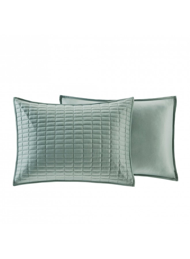 Comfort Spaces Kienna Quilt Set-Luxury Double Sided Stitching Design Summer Blanket, Lightweight, Soft, All Season Bedding Layer, Matching Sham, Seafoam, Coverlet Full/Queen(90