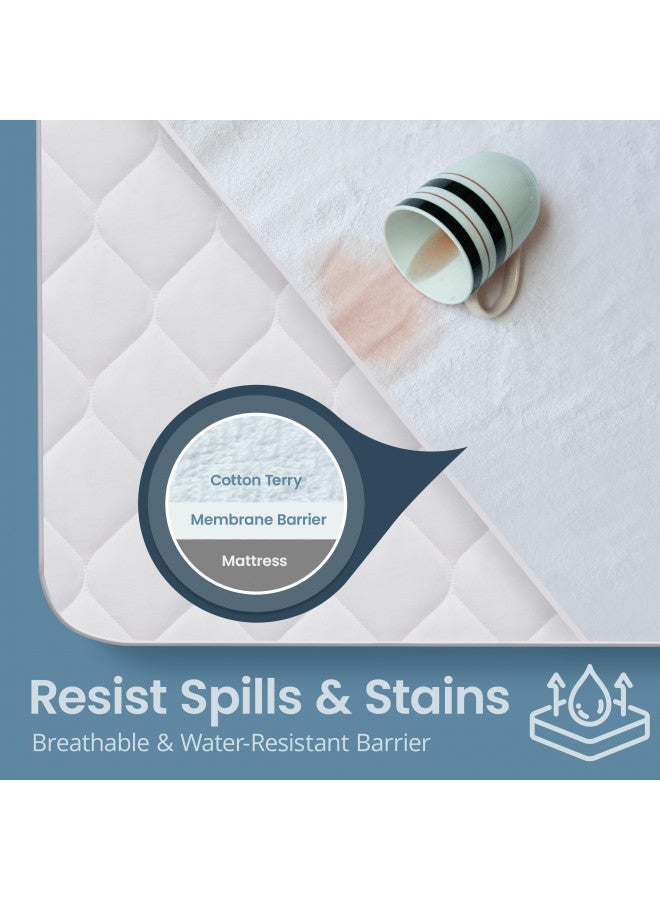 SafeRest Mattress Protector - Full Size Cotton Terry Waterproof Mattress Protector, Breathable Fitted Mattress Cover with Stretchable Pockets