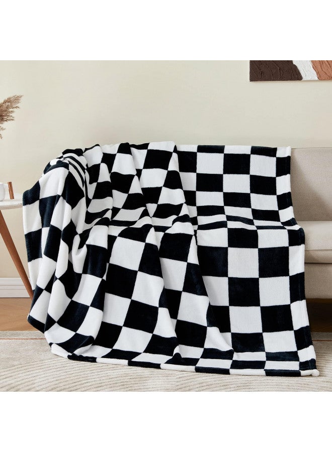 BEDELITE Checkered Throw Blanket Twin Size for Couch and Bed, Luxurious Fleece Blanket with Checkerboard Grid Home Decor, Soft Cozy Black and White Warm Blankets for Spring, 60