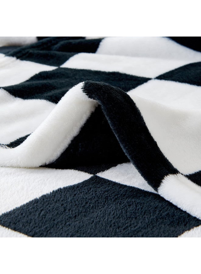 BEDELITE Checkered Throw Blanket Twin Size for Couch and Bed, Luxurious Fleece Blanket with Checkerboard Grid Home Decor, Soft Cozy Black and White Warm Blankets for Spring, 60