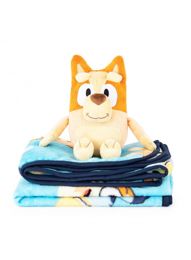 Jay Franco Bingo Plush Mini Pillow Buddy & 40 x 50 Inch Travel Throw Set - Kids Super Soft 2 Piece Bluey Blanket Set