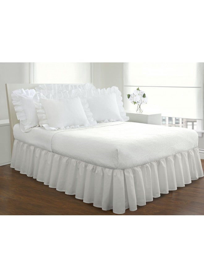 FRESH IDEAS Bedding Ruffled Bed Skirt, Classic 14 Drop Length, Gathered Styling, Cali King, White