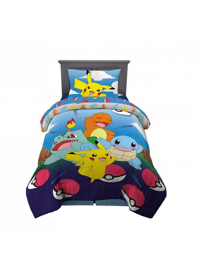 Franco Kids Bedding Super Soft Comforter and Sheet Set, 4 Piece Twin Size, Pokemon (Prints May vary)