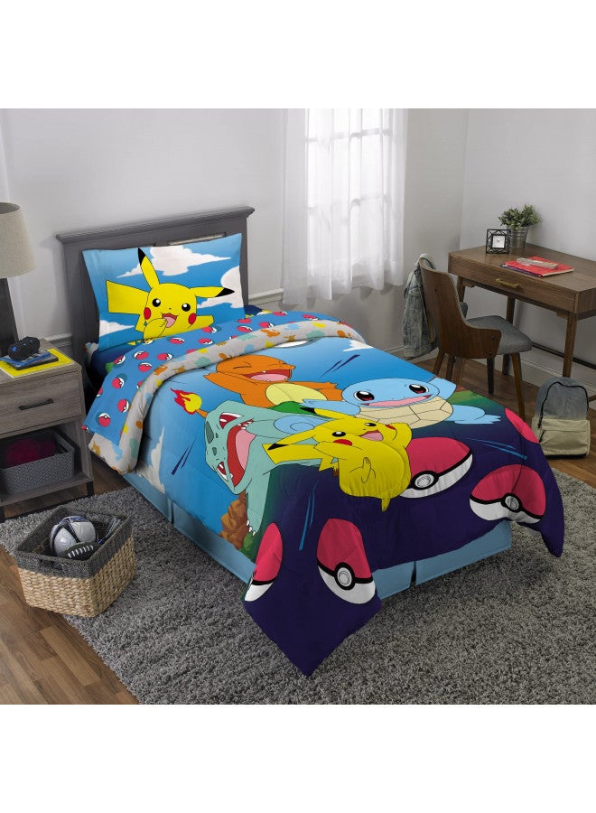 Franco Kids Bedding Super Soft Comforter and Sheet Set, 4 Piece Twin Size, Pokemon (Prints May vary)