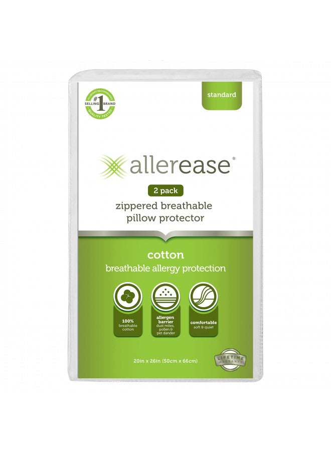 AllerEase 100% Breathable Cotton Pillow Protector for Sleeping, Standard 26