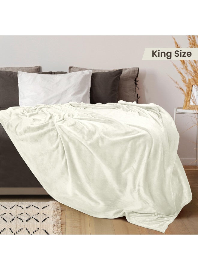 Utopia Bedding Fleece Blanket King Size Ivory 300GSM Luxury Fuzzy Soft Anti-Static Microfiber Bed Blanket (90x102 Inches)