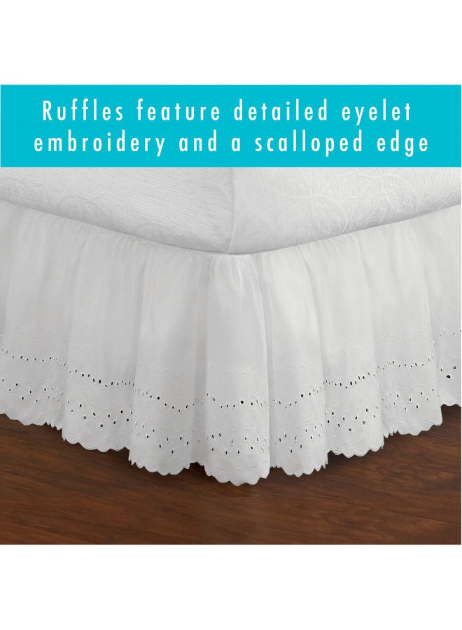 FRESH IDEAS Ideas Ruffled Eyelet Bed Skirt Dust Ruffle with Gathered Styling and Embroidered Details, 14