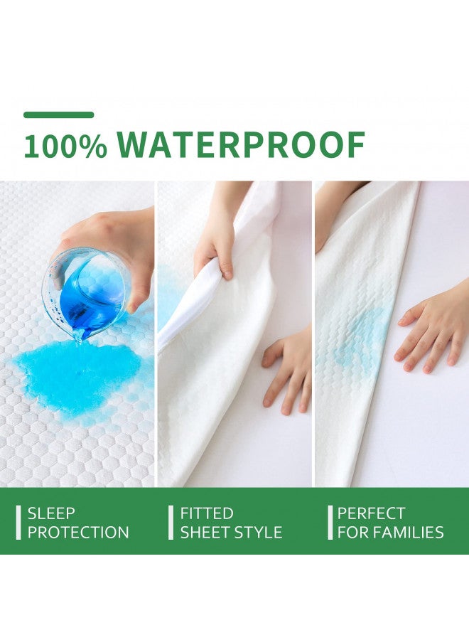 Twin Mattress Protector Waterproof Cooling Twin Size Mattress Cover, Viscose Made from Bamboo Mattress Protector 3D Air Breathable Fabric, Noiseless Bed Mattress Pad, Fitted 8-14 inch Deep Pocket