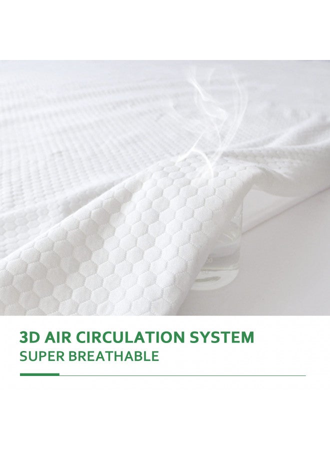Twin Mattress Protector Waterproof Cooling Twin Size Mattress Cover, Viscose Made from Bamboo Mattress Protector 3D Air Breathable Fabric, Noiseless Bed Mattress Pad, Fitted 8-14 inch Deep Pocket
