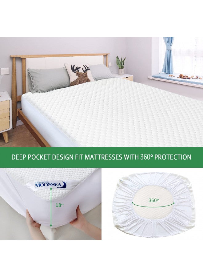 Twin Mattress Protector Waterproof Cooling Twin Size Mattress Cover, Viscose Made from Bamboo Mattress Protector 3D Air Breathable Fabric, Noiseless Bed Mattress Pad, Fitted 8-14 inch Deep Pocket
