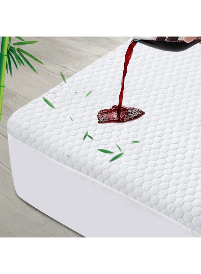 Twin Mattress Protector Waterproof Cooling Twin Size Mattress Cover, Viscose Made from Bamboo Mattress Protector 3D Air Breathable Fabric, Noiseless Bed Mattress Pad, Fitted 8-14 inch Deep Pocket