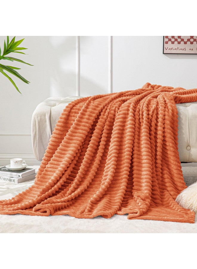 BEDELITE Fleece Blanket Twin Size 3D Ribbed Jacquard Soft and Warm Decorative Fuzzy Fall Blankets Cozy, Fluffy, Plush Lightweight Throw Blankets for Couch, Bed, Sofa(Orange, 60x80 inches)