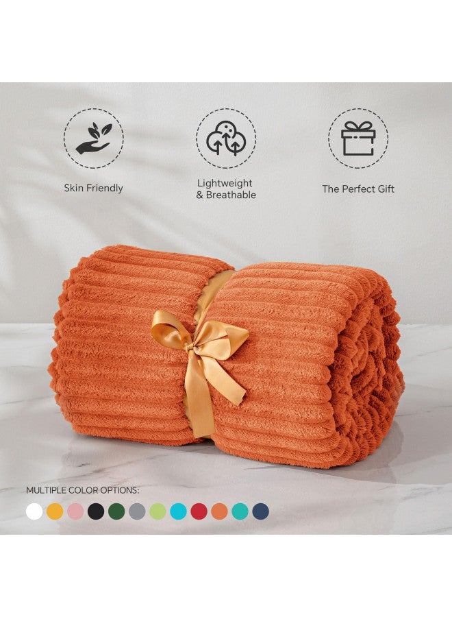 BEDELITE Fleece Blanket Twin Size 3D Ribbed Jacquard Soft and Warm Decorative Fuzzy Fall Blankets Cozy, Fluffy, Plush Lightweight Throw Blankets for Couch, Bed, Sofa(Orange, 60x80 inches)