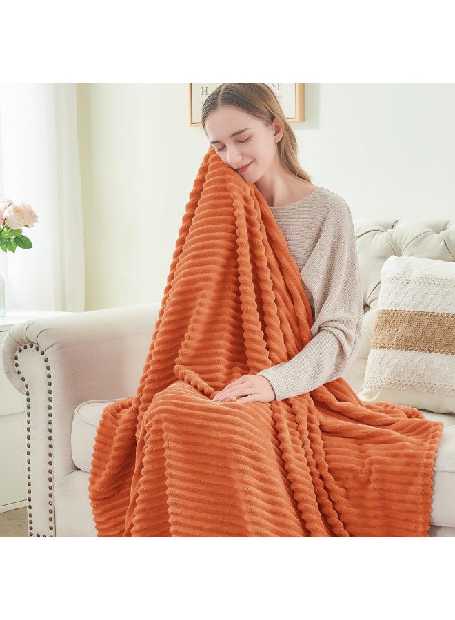 BEDELITE Fleece Blanket Twin Size 3D Ribbed Jacquard Soft and Warm Decorative Fuzzy Fall Blankets Cozy, Fluffy, Plush Lightweight Throw Blankets for Couch, Bed, Sofa(Orange, 60x80 inches)