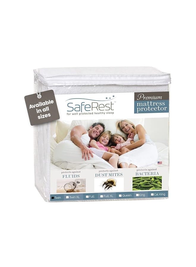 SafeRest Mattress Protector - Twin Size Cotton Terry Waterproof Mattress Protector, Breathable Fitted Mattress Cover with Stretchable Pockets