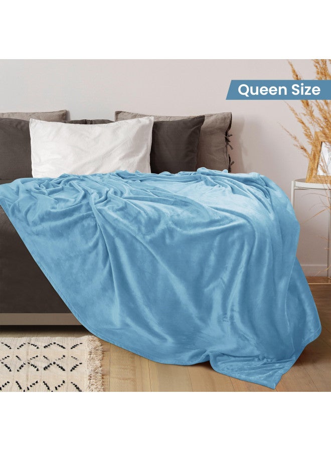 Utopia Bedding Fleece Blanket Queen Size Washed Blue 300GSM Luxury Fuzzy Soft Anti-Static Microfiber Bed Blanket (90x90 Inches)