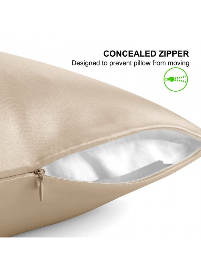 ALASKA BEAR Natural Silk Pillowcase, Hypoallergenic, 19 Momme, 600 Thread Count 100 Percent Mulberry Silk, Queen Size with Hidden Zipper (1,Champagne Gold)