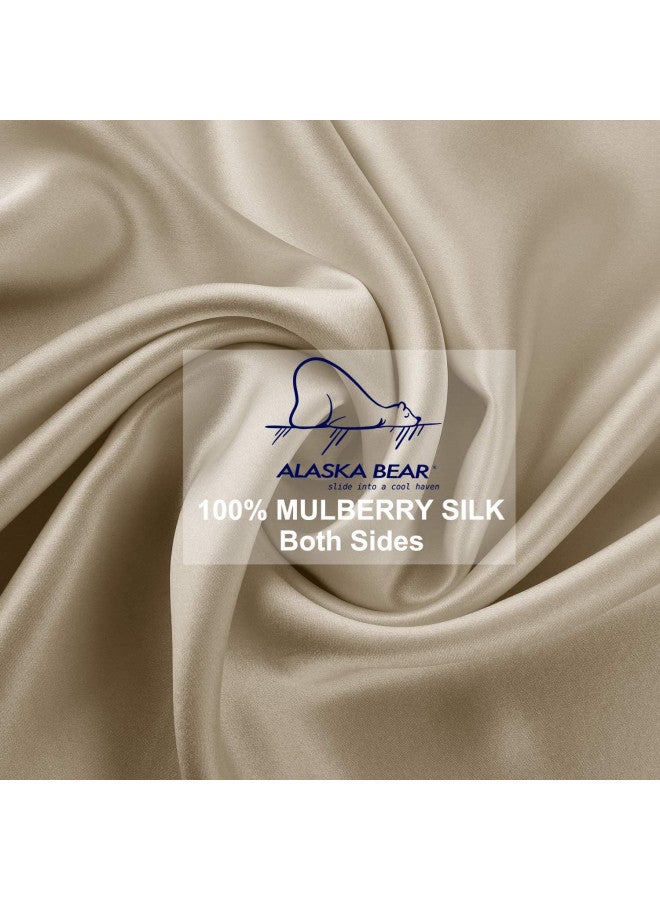 ALASKA BEAR Natural Silk Pillowcase, Hypoallergenic, 19 Momme, 600 Thread Count 100 Percent Mulberry Silk, Queen Size with Hidden Zipper (1,Champagne Gold)