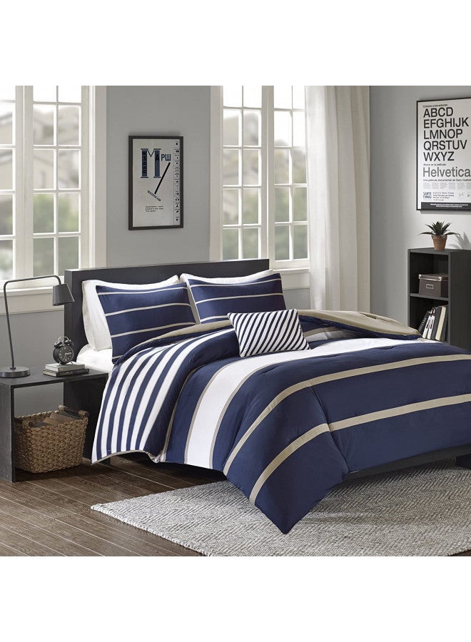 Comfort Spaces Casual Comforter Set Sporty Design, Vibrant Color, Active Lifestyle Boys Bedroom Décor, All Season Soft Microfiber Bedding Set, Decorative Pillow, Sham Blue/White Twin/Twin XL 3 Piece