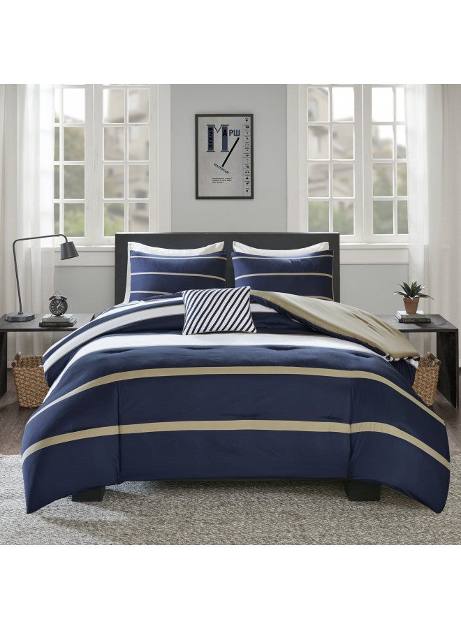 Comfort Spaces Casual Comforter Set Sporty Design, Vibrant Color, Active Lifestyle Boys Bedroom Décor, All Season Soft Microfiber Bedding Set, Decorative Pillow, Sham Blue/White Twin/Twin XL 3 Piece