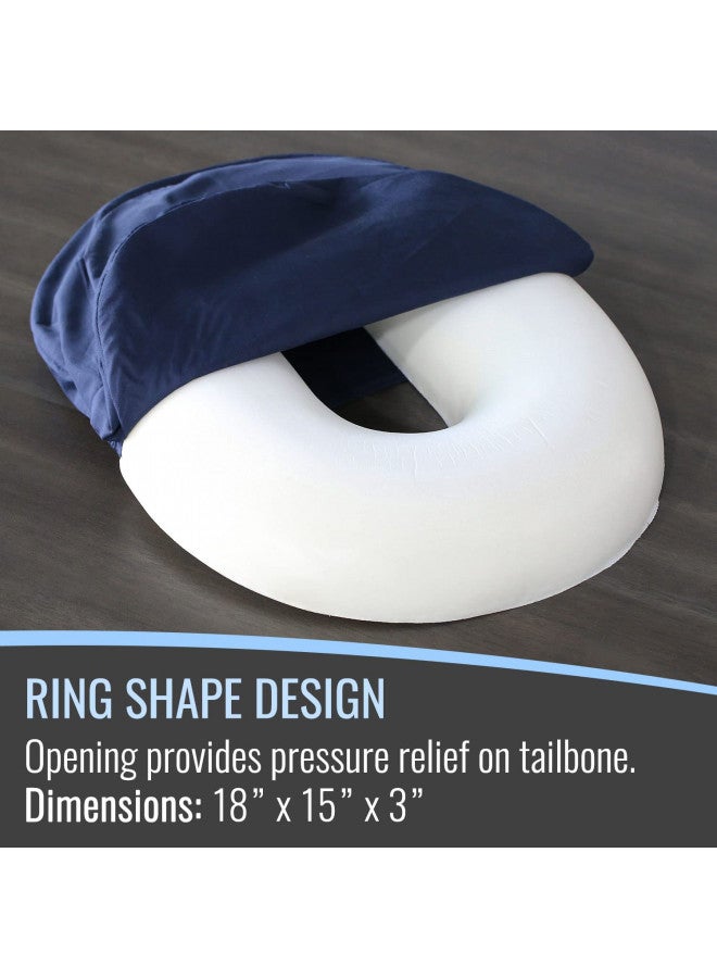 DMI Seat Cushion Donut Pillow and Chair Pillow for Tailbone Pain Relief, Hemorrhoids, Prostate, Pregnancy, Post Natal, Pressure Relief and Surgery, 18 x 15 x 3, Navy