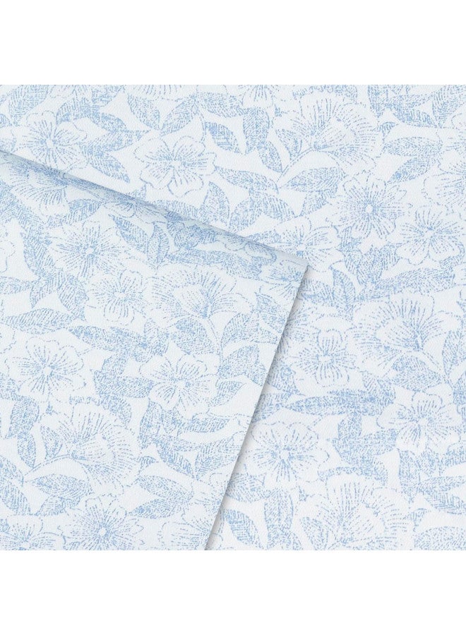 Laura Ashley Home - Full Sheets, Soft Sateen Cotton Bedding Set - Sleek, Smooth, & Breathable Home Decor,Blossoming Blue