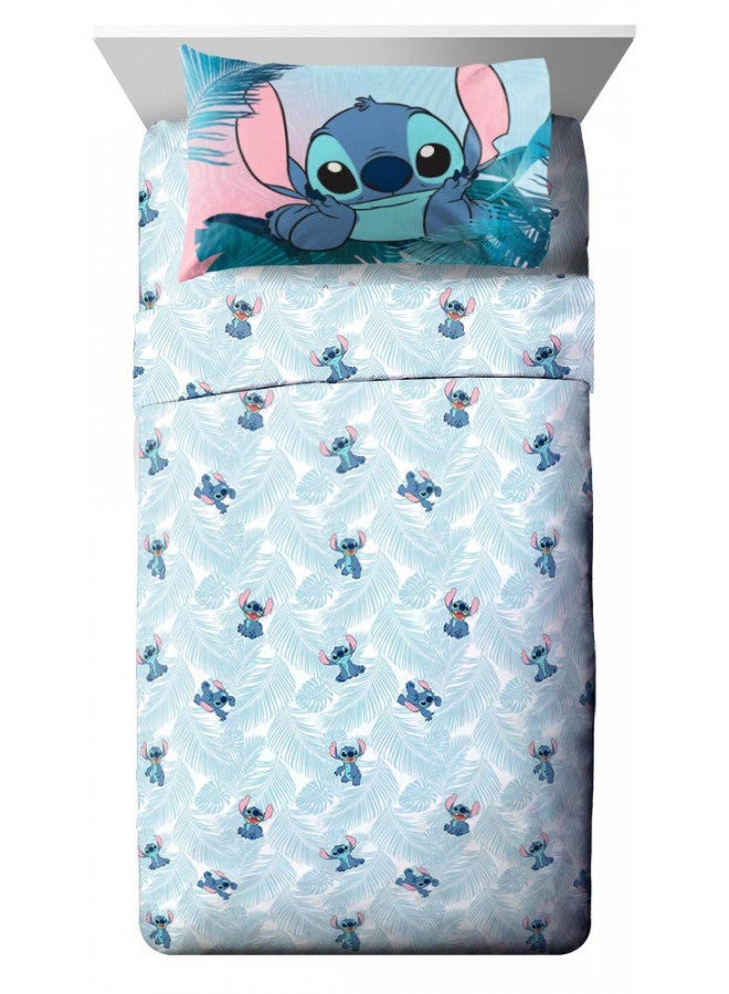 Jay Franco Disney Lilo & Stitch Floral Fun Twin Sheet Set - 3 Piece Set Super Soft and Cozy Kids Bedding - Fade Resistant Microfiber Sheets (Official Disney Product)