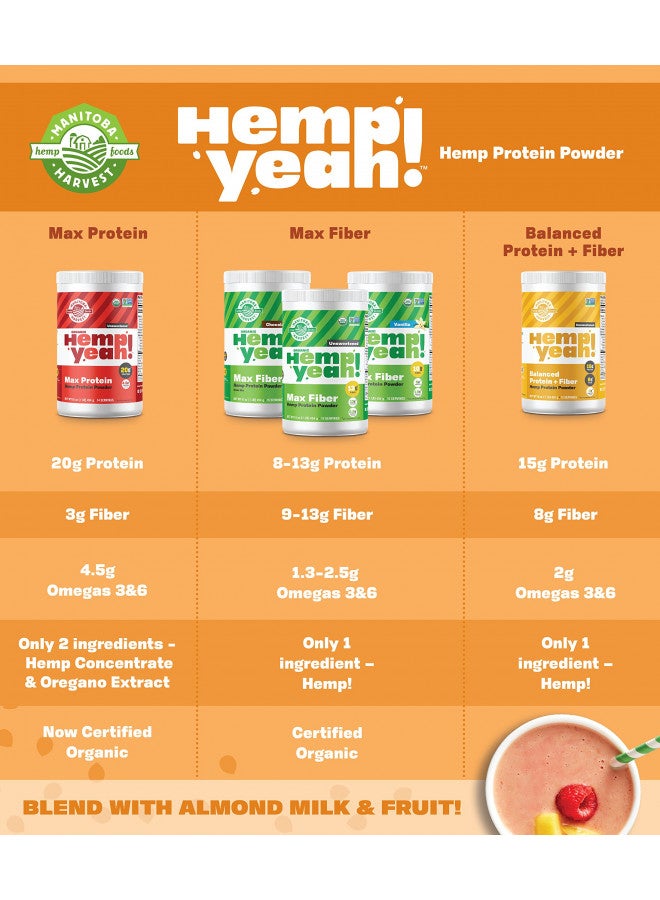 Manitoba Harvest Yeah! Organic Max Fiber Protein Powder, Vanilla, 16oz; with 10g of Fiber, 9g Protein and 1.9g Omegas 3&6 per Serving, Preservative Free, Non-GMO