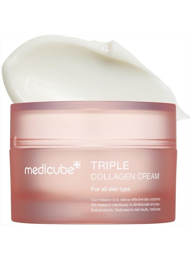 Triple Collagen Cream - Hydrating & Firming Moisturizer with Hyaluronic Acid, Premium Elastin, Shea Butter - Wrinkle Care & Boosts Elasticity - Korean Skincare, 1.69 oz